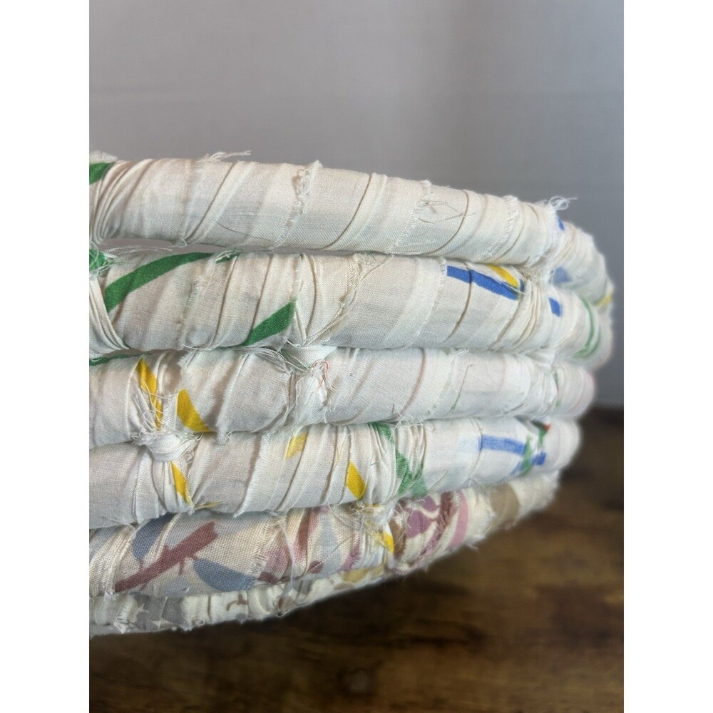 Vintage Handmade Rag Fabric Blue Basket With Handle Farmhouse Decor Cottage - Picture 15 of 16